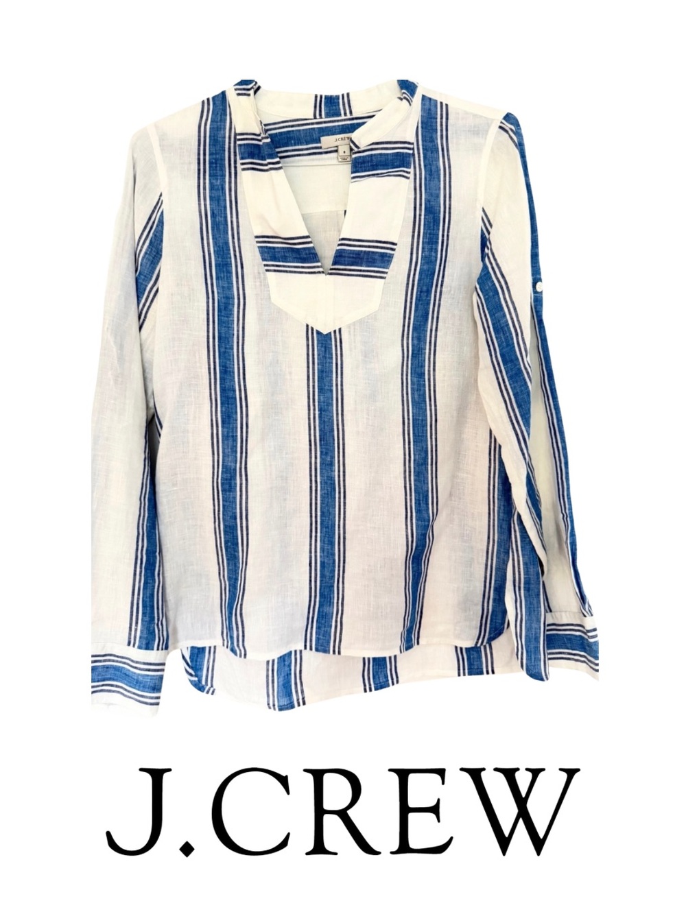 J. Crew White and Blue Striped Top-Over Top, Size 8